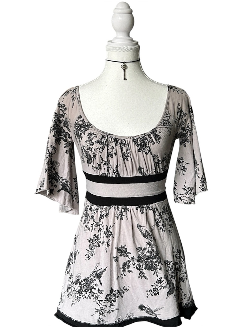 Y2K Coquette “Miss Chievous” Gray and Black Babydoll Style Graphic Top